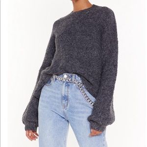 Nasty Gal Knitted Balloon Sleeve Oversized Sweater